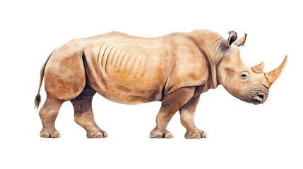 Obraz premium Full Body Watercolor Illustration of a Rhinoceros on White Background