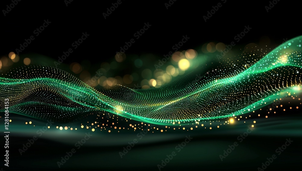 Wall mural a minimalistic network of radiant green nodes with high-tech digital connections, featuring a depth 