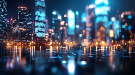 Fototapeta premium A futuristic landscape bathed in glowing lights and intricate technology lines, exuding a sense of high-tech movement and excitement
