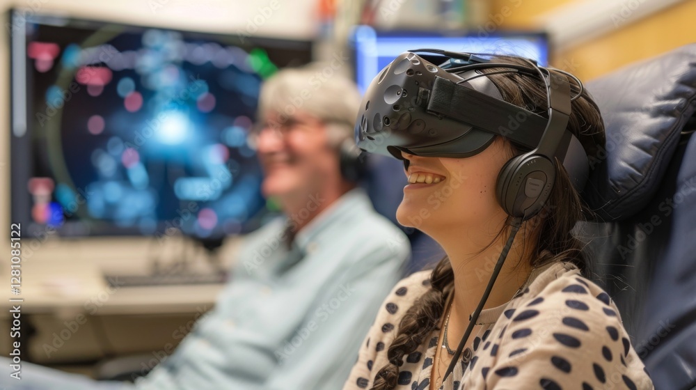 Aufkleber individuals participate in digital therapy sessions utilizing virtual reality technology to promote 