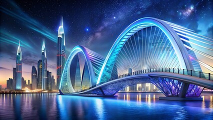 Obraz premium Beautiful view of Meydan Bridge, Bridge in Dubai is an architectural marvel. Connecting the Meydan hotel.