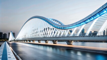 Fototapeta premium Beautiful view of Meydan Bridge, Bridge in Dubai is an architectural marvel. Connecting the Meydan hotel.