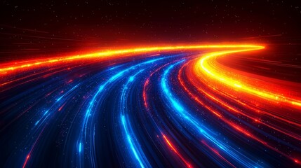 Obraz premium Blue light streaks overlaying a black backdrop, with radiant horizontal lines creating a fast motion blur effect