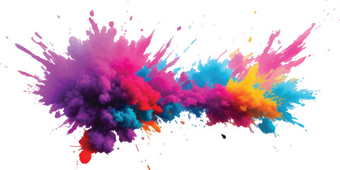 Bold and Playful Watercolor Splatters, Stains, and Streaks of Vibrant Colors Mixed with Artistic Brush Marks, Making a Modern and Colorful Explosion of Aquarelle on a White Background.

