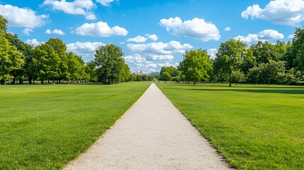 Pathway Through a Lush Green Park on a Sunny Day