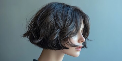 Naklejka premium Woman with short bob haircut looking downward.