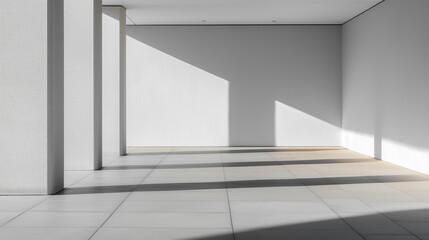 Fototapeta premium Minimalist interior with natural light and shadows creating serene atmosphere.