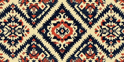 Cultural and traditional Navajo weaving pattern with zigzag diamond shapes and bold color contrast between red, white, and black.