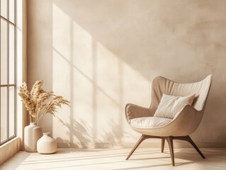 Interior design with natural light and a single armchair