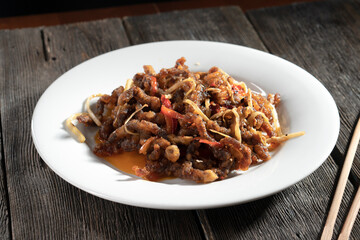 Sichuan Pork Stir Fry with vegetables. Chinese food. Food concept