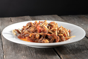 Sichuan Pork Stir Fry with vegetables. Chinese food. Food concept
