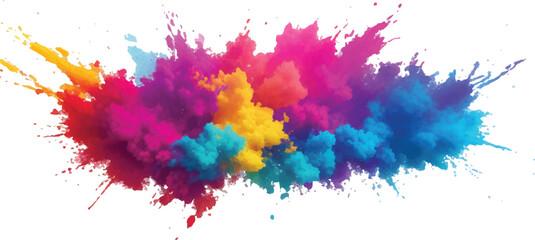 Radiant Watercolor Brush Strokes and Explosive Colorful Splashes on a White Canvas, Blending Abstract Art with a Playful, Modern Touch to Create an Exciting and Dynamic Visual Experience.
