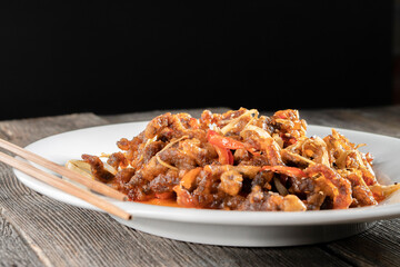 Sichuan Pork Stir Fry with vegetables. Chinese food. Food concept