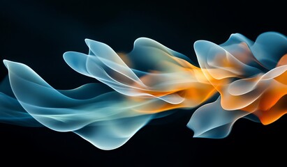 Abstract fluid, multicolored shapes in motion on a black background. Colorful, gradient, wavy tubes of light with space