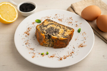 Delicious lemon and poppy seed cake.