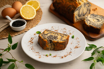 Delicious lemon and poppy seed cake.