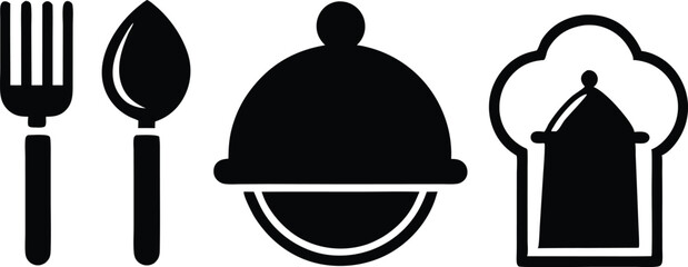 Fork, knife, spoon and plate set icons. Tableware set flat style. Dinnerservice collection. Plate, fork and knife for apps and websites. Dinner service 