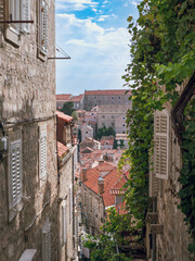 Obraz premium Panoramic street view to Dubrovnik old town from uphill, Dalmatia, Croatia stock photo