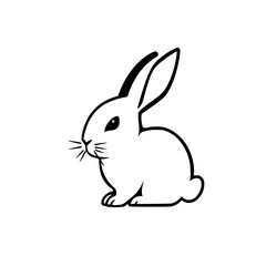 Minimalist illustration of a sitting rabbit, a black and white image of a bunny.