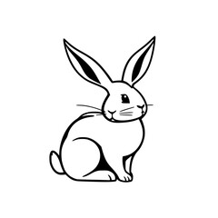 Fototapeta premium Black and White Illustration of a sitting rabbit with long ears.