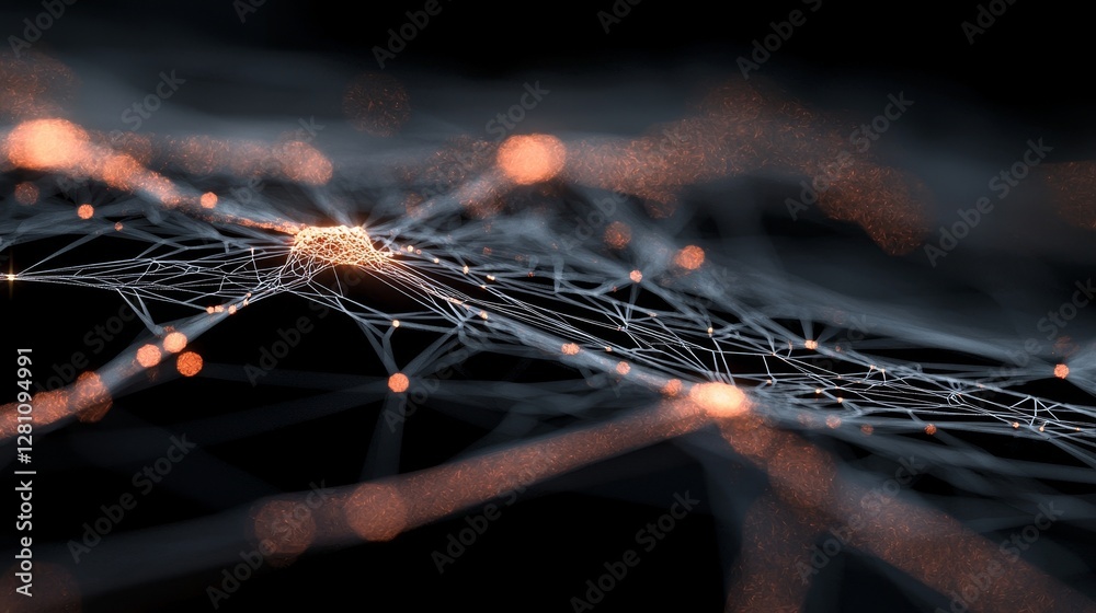 Poster a focused image of radiant nodes and connecting lines depicting neural pathways in a high-tech style