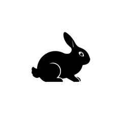 Black Silhouette of a Rabbit on a White Backdrop, Minimalism.