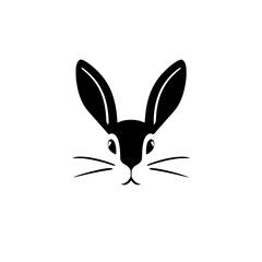 Black and white minimalist illustration of a rabbit, representing a graphical, stylized image of a rabbit with a distinctive, clean design.