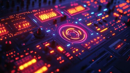 Obraz premium Neon Synthwave Control Panel: Futuristic Digital Interface