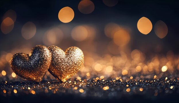 Large-Size Heart-Themed Background with Red, Pink, and Gold Bokeh Lights and Sparkles, Perfect for Valentine's Day, Birthday, and Mother's Day