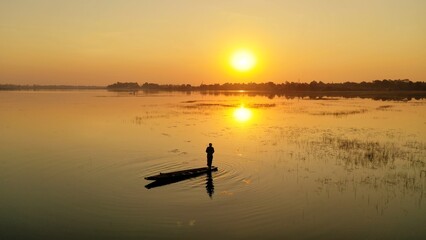 Sunset and fishing in Nong Xeum Vientiane laos