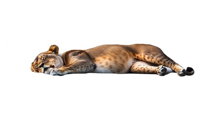 Fototapeta premium Cute Sleeping Lioness Isolated on White Background in Realistic Style