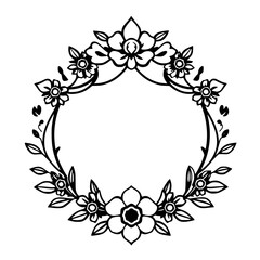 Black and White Floral Wreath with Delicate Leaves