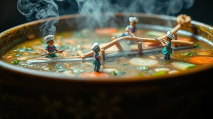 Obraz premium Little people working on soup
