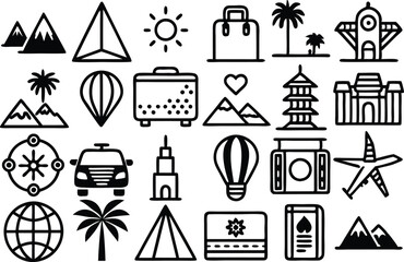 Set of  travel icons, thin line style