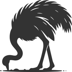Ostrich bending down to peck the ground animal silhouette vector
