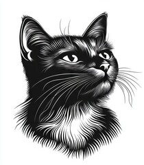Fototapeta premium A black and white illustration of an isolated real cat against a background graphic