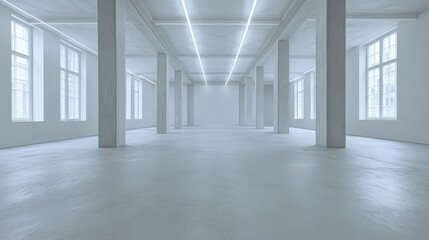 Fototapeta premium A spacious, vacant room featuring numerous large windows that allow ample natural light to flood the interior space.