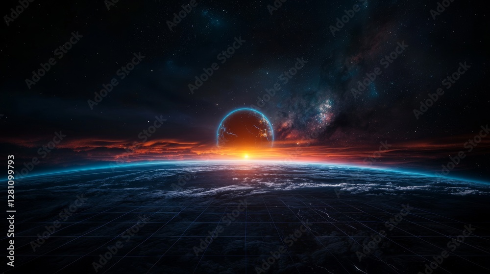 Poster glowing lines and bokeh create an abstract futuristic 3d background