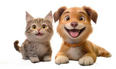 A cat and a dog are lying on the ground