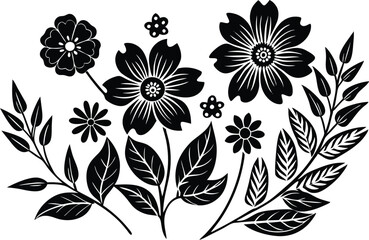 Vector black lotus icons set on white background. Lotus plant. Lotus flower
