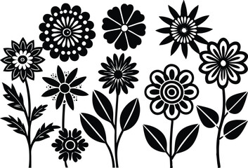 Vector black lotus icons set on white background. Lotus plant. Lotus flower