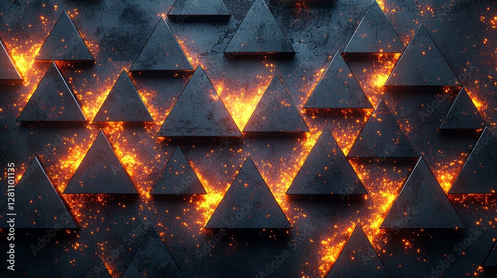 Poster a dark high-tech backdrop with a complicated lattice of triangular segments forming multiple levels