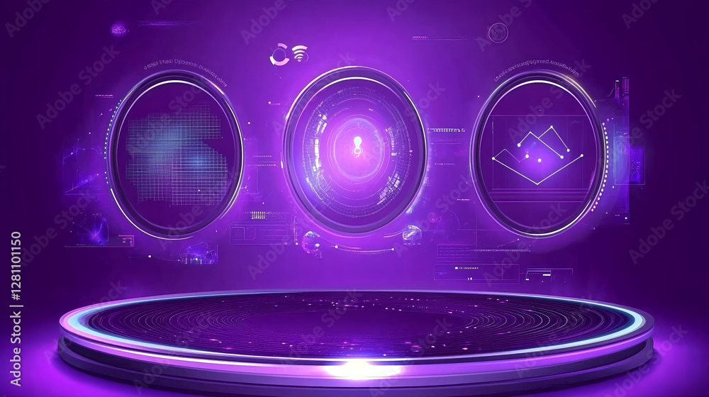Poster dynamic digital interface display virtual space graphic design futuristic environment close-up view 