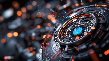 A detailed view of an advanced locking system bathed in a blue light