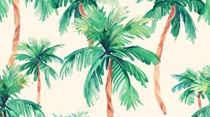 Vibrant Watercolor Palm Tree Seamless Pattern for Design