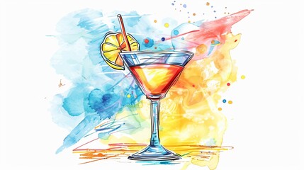 Watercolor Passion Fruit Martini Illustration for Commercial Use