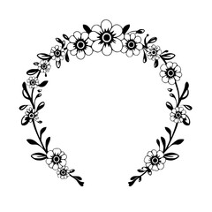 Floral Illustration: Floral Wreath of Black and White Flowers.