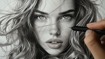Obraz premium Captivating Portrait of a Woman with Wavy Hair and Expressive Eyes