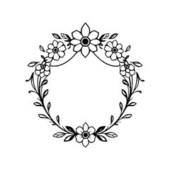 Elegant black and white floral wreath with an empty circular center.