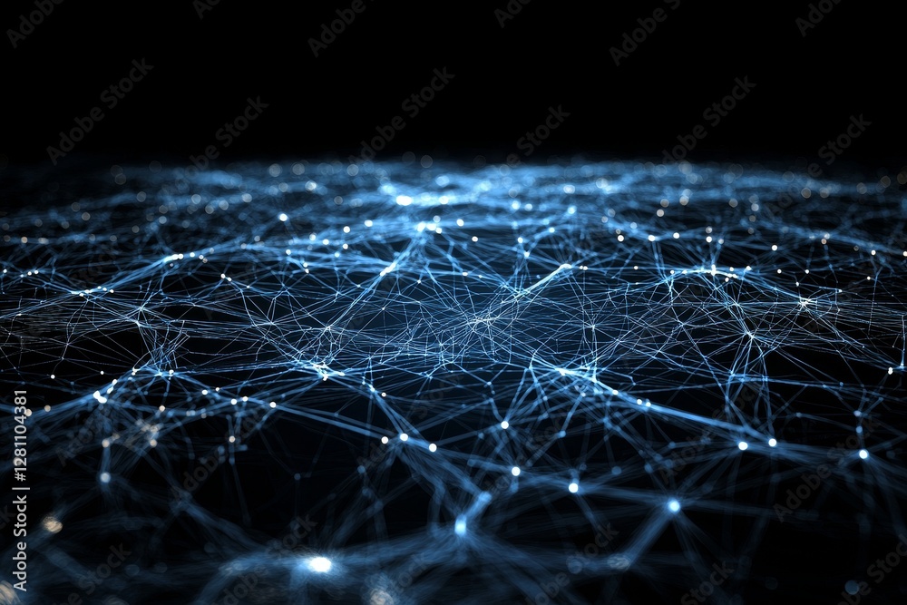 Poster abstract digital code movement within a high-tech cyberspace environment. blue neon background empha